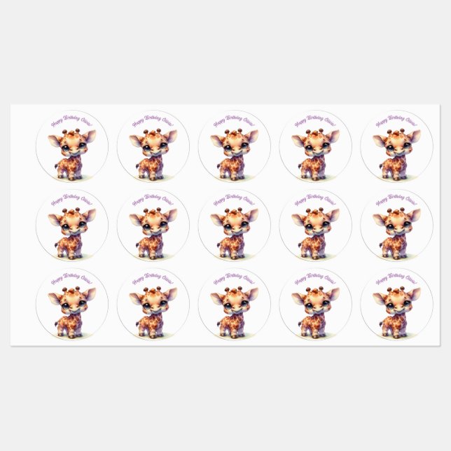 Etiquetas Girafa-bebê bonitinha de água (Folha)