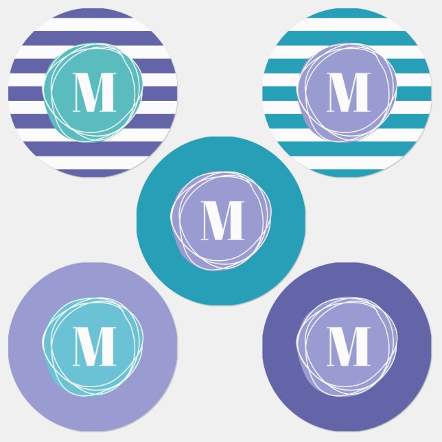 Etiquetas Girly Modern Stripes Monograma (Grupo)