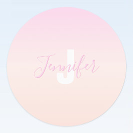 Etiquetas Gradiente Ombre Rosa Claro e Bege Nome e Monograma