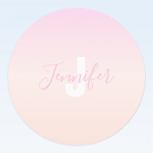Etiquetas Gradiente Ombre Rosa Claro e Bege Nome e Monograma