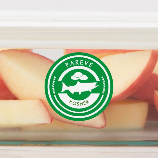 Etiquetas Green and White Pareve Label Kosher Fish (Afixado)