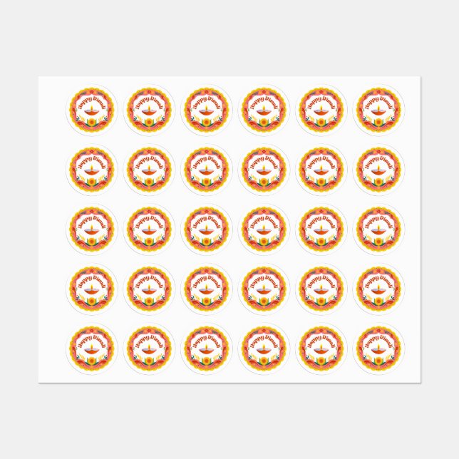 Etiquetas Happy Diwali Diya Stickers (Folha)