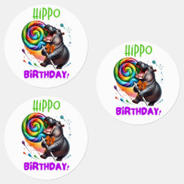 Etiquetas Hippo Birthday Cheerful, Colorida Nadadora |