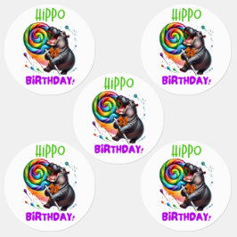 Etiquetas Hippo Birthday Cheerful, Colorida Nadadora |