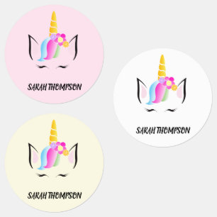 Etiquetas Ilustração de Unicórnio Mágico Menina Pré-Esc