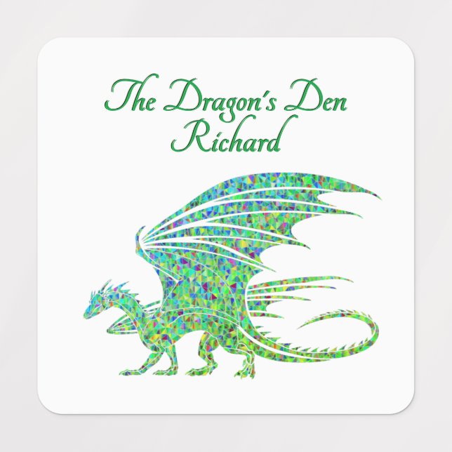 Etiquetas Incrível Dragão Verde Mosaico Pessoal (Design 1)