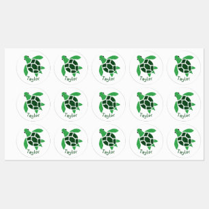 Etiquetas Jade Green Sea Turtle Mosaico com Nome