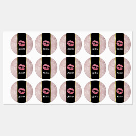 Etiquetas Lábios brilhantes cor-de-rosa e folhas tropicais D