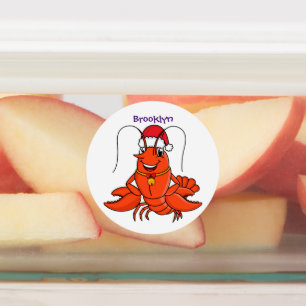 Etiquetas Lagosta feliz e fofa vestindo chapéu de Natal dese