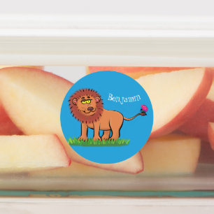 Etiquetas Leão feliz com ilustração de desenho animado de