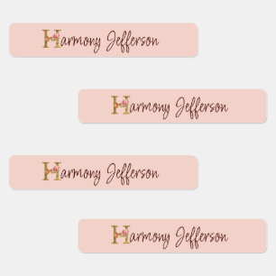 Etiquetas Letra Personalizada H Folha de Ouro Rosa Cor-de-Ro