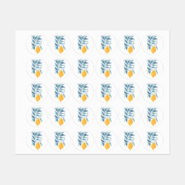 Etiquetas Limão com ilustração botânica das folhas azuis