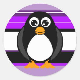 Etiquetas listradas roxas do pinguim bonito