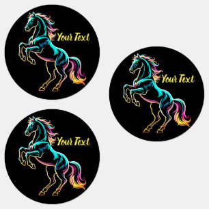 Etiquetas Luz Neon de Cavalo Glitch Estilo Retro