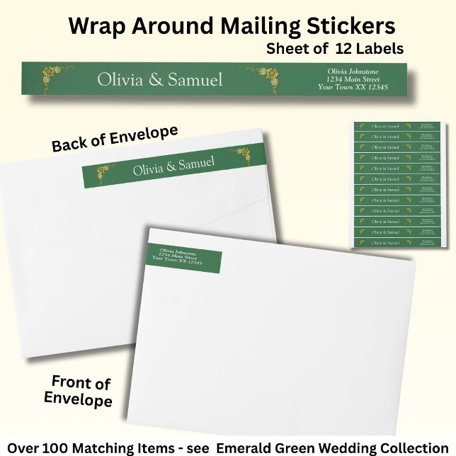 Etiquetas Mailing Stickers, Emerald Green & Gold (Criador carregado)
