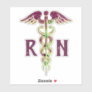 Etiquetas médicas do vinil do Caduceus roxo do RN