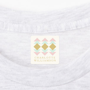 Etiquetas Mint Blush e Nome Geométrico Personalizado Dourado