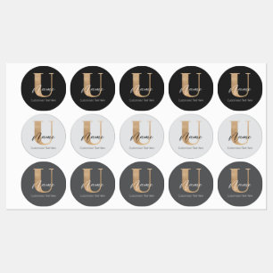 Etiquetas Moderno Monograma Inicial U & Name Personalizado