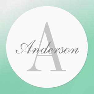 Etiquetas Monograma branco e Cinza elegante   Estável