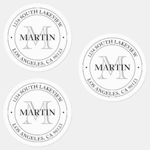 Etiquetas Monograma Branco & Preto Moderno e Elegante Impe