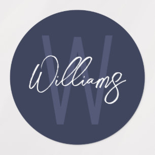 Etiquetas Monograma e Nome Personalizados de Script Azul do 