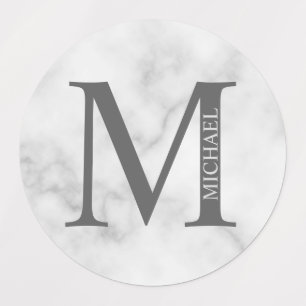 Etiquetas Monograma e Nome Personalizados do Marble Branco