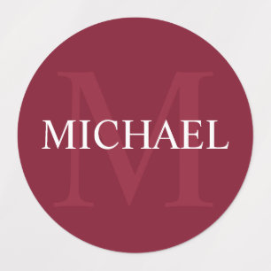 Etiquetas Monograma e Nome Personalizados Vermelho Burgundy