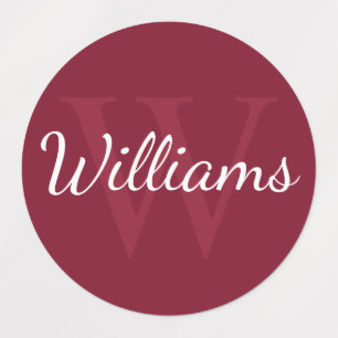 Etiquetas Monograma e Nome Personalizados Vermelho Burgundy