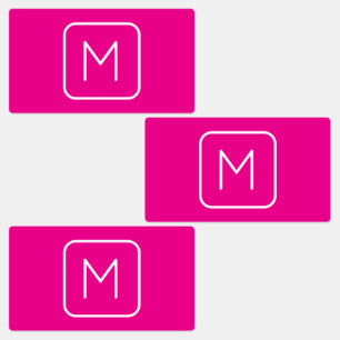 Etiquetas Monograma Inicial Simples e Moderno Rosa e Branc
