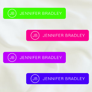 Etiquetas Monograma Personalizado Nome Moderno Neon Boy