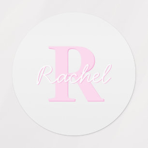 Etiquetas Monograma Personalizável Fofo Rosa Ombre e Cinza