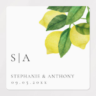 Etiquetas Monogramas Lemon Citrus Branch Greenery Casamento