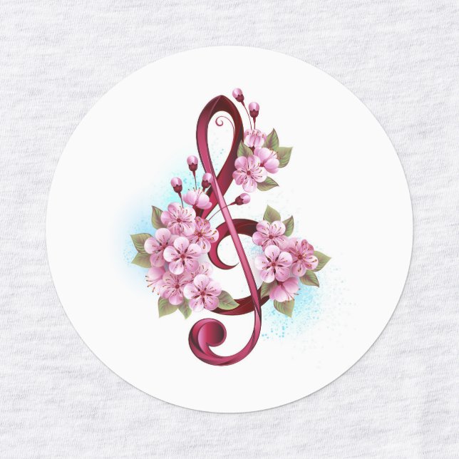 Etiquetas Musical treble clef notes with Sakura flowers (Design 1)