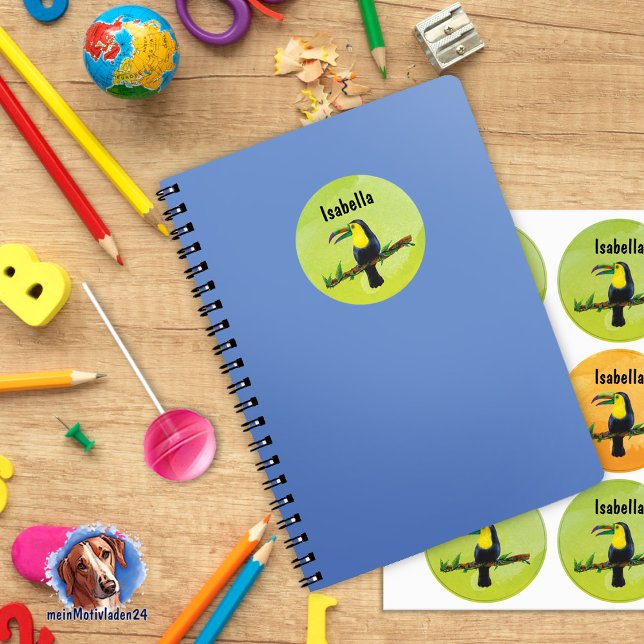 Etiquetas Namensetiketten - Tucan Aquarell | wasserfest  (Namensaufkleber für die Schule, mit exotischem Tucan im Aquarell-Design - personalisierbar )