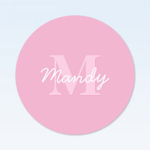Etiquetas Nome Cursivo Bonito e Monograma   Rosa