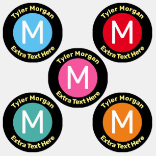Etiquetas Nome da Criança e Monograma em Círculos Coloridos