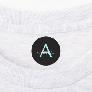 Etiquetas Nome do Monograma de Rapariga Azul Azul Aqua