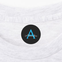 Nome do Monograma Girly de Script Preto Azul