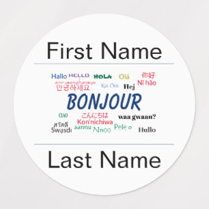 Etiquetas Nome do partido Bonjour Hello Modelo World Languag