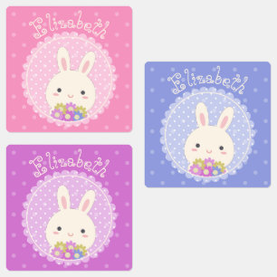 Etiquetas Nome Personalizado do Kawaii Bunny e Flores Rosa