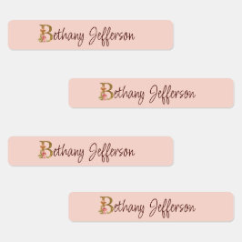 Etiquetas Nome Personalizado Folha de Ouro Blush Rosas Cor-d