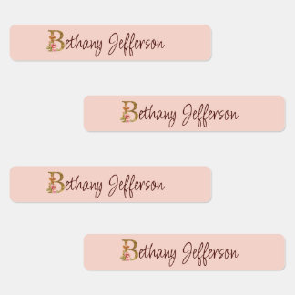 Etiquetas Nome Personalizado Folha de Ouro Blush Rosas Cor-d