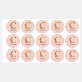 Etiquetas Nome Personalizado Folha de Ouro Blush Rosas Rosa 