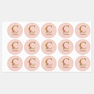 Etiquetas Nome Personalizado Folha de Ouro Blush Rosas Rosa 