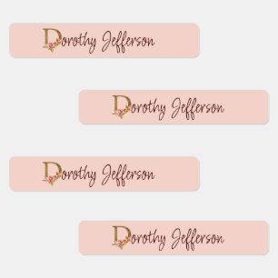 Etiquetas Nome Personalizado Folha Dourada Blush Rosas Cor-d