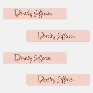 Etiquetas Nome Personalizado Folha Dourada Blush Rosas Cor-d