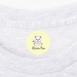 Etiquetas Nome personalizado gato branco fofo em amarelo