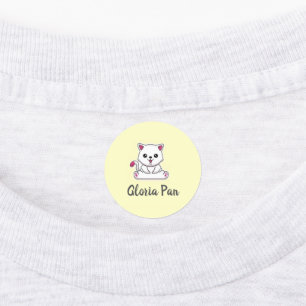 Etiquetas Nome personalizado gato branco fofo em amarelo