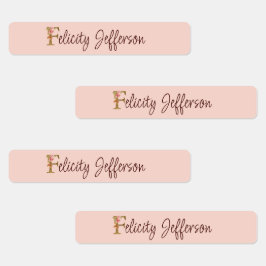 Etiquetas Nome Personalizado Letra F Dourado Folha Rosa Cor-