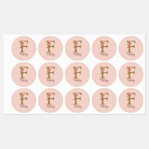 Etiquetas Nome Personalizado Letra F Dourado Folha Rosa Cor-